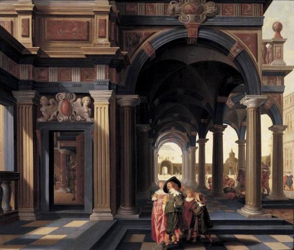 Elegant Figures In A Loggia by Dirck Van Delen Oil Painting Reproductions