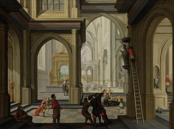 Iconoclasts In A Church by Dirck Van Delen