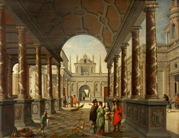 Perspective Fantasy Of A Palace, With Elegant Figures by Dirck Van Delen