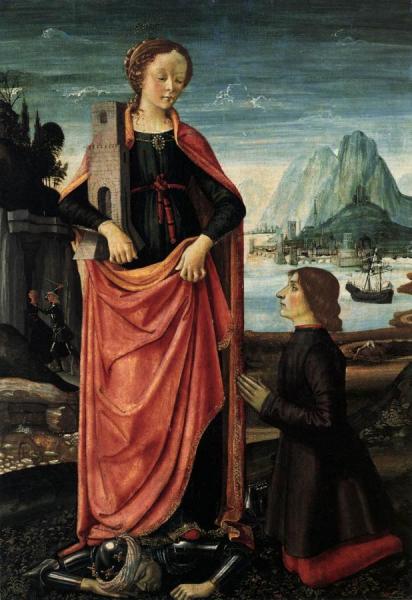 Domenico Ghirlandaio St Barbara Crushing Her Infidel Father, With A Kneeling Donor