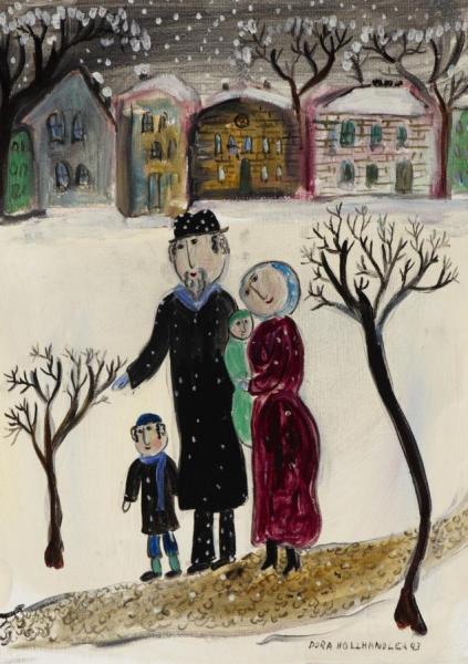 Jewish Family In The Snow by Dora Holzhandler