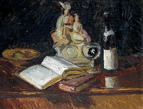 Still Life With A Staffordshire Figure And A Wine Bottle by Duncan Grant