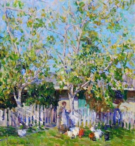 E. Charlton Fortune Feeding Chickens, Monterey, 1918