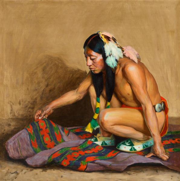 Indian Examining A Blanket (1922) by Eanger Irving Couse