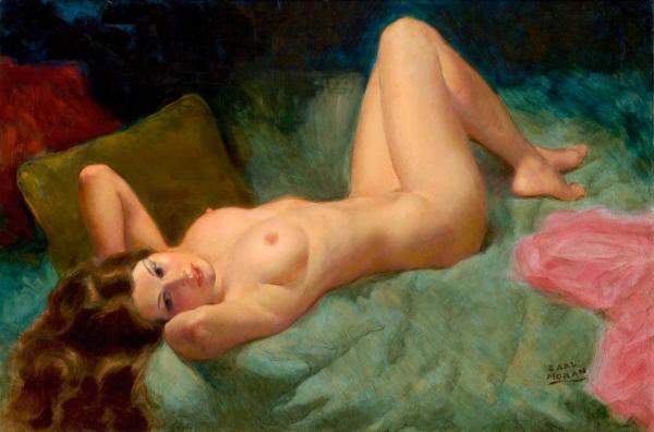 Brunette Nude by Earl Steffa Moran Oil Painting Reproductions