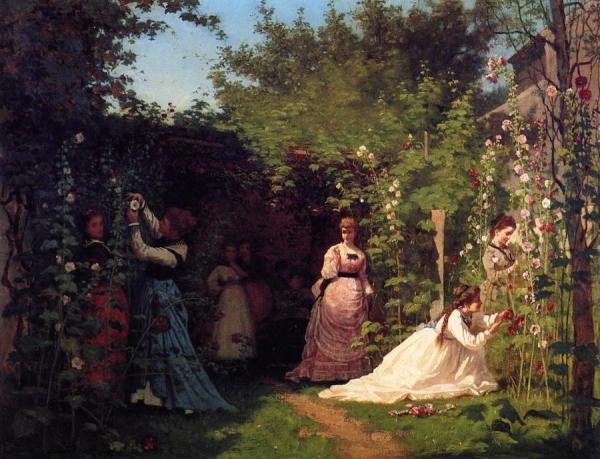 Hollyhocks by Eastman Johnson