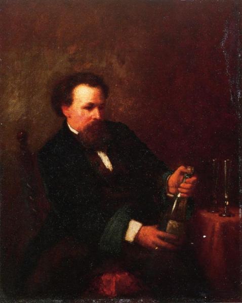 Self Portrait With Bottle Of Champagne by Eastman Johnson