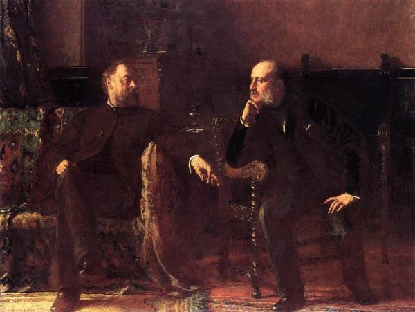 The Funding Bill - Portrait Of Two Men by Eastman Johnson