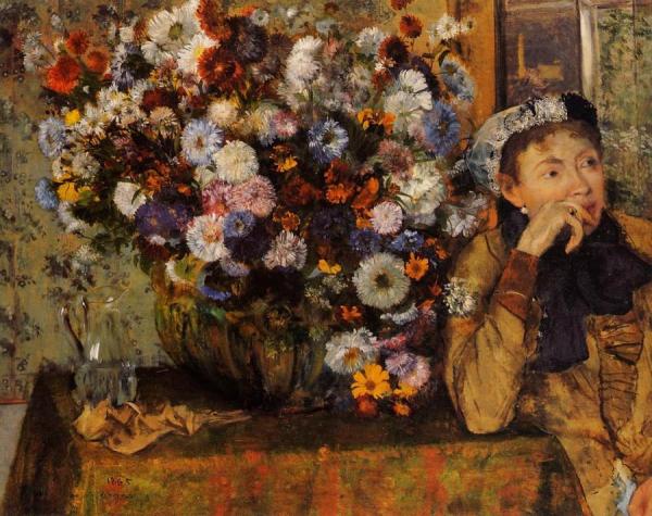 A Woman Seated Beside A Vase Of Flowers by Edgar Degas Oil Painting Reproductions