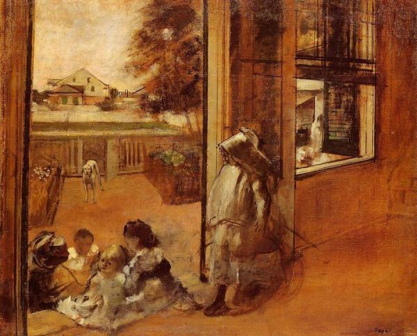 Children On A Doorstep by Edgar Degas