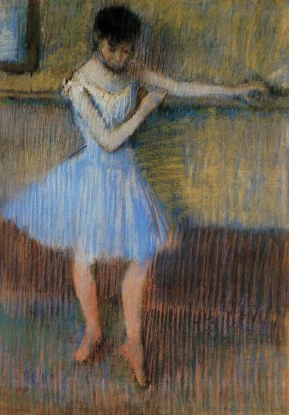 Dancer In Blue At The Barre by Edgar Degas
