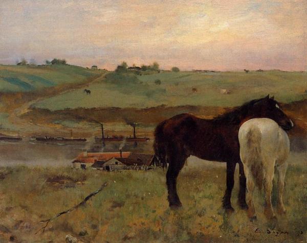 Horses In A Meadow by Edgar Degas
