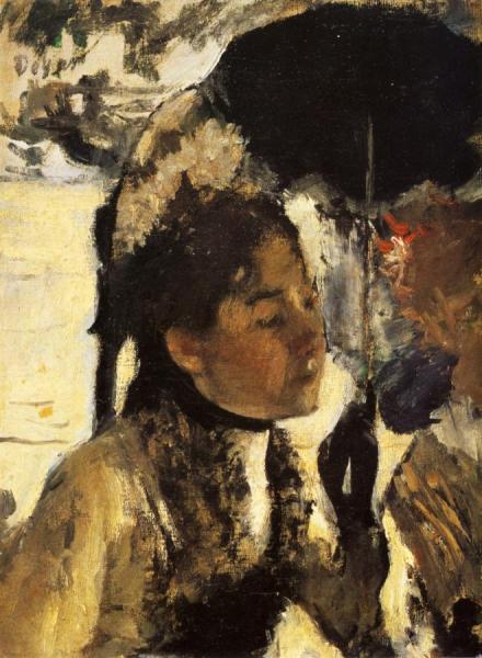In The Tuileries, Woman With A Parasol by Edgar Degas