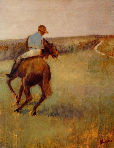 Jockey In Blue On A Chestnut Horse by Edgar Degas