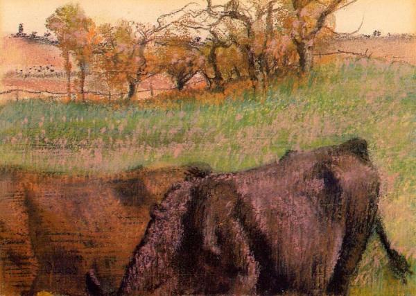 Landscape: Cows In The Foreground by Edgar Degas