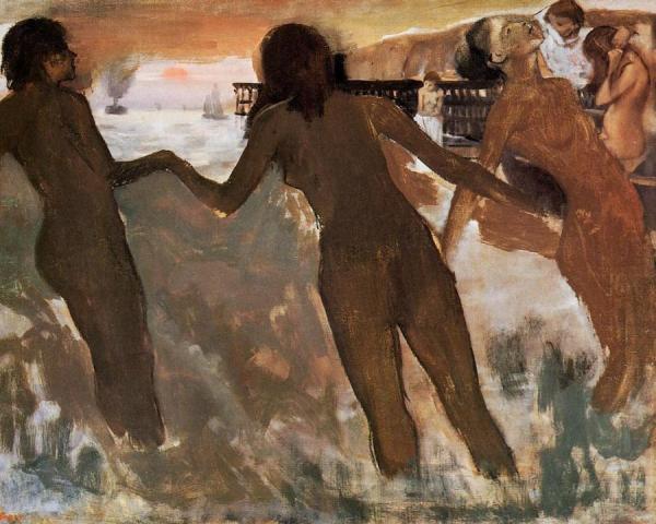 Peasant Girls Bathing In The Sea At Dusk by Edgar Degas