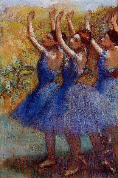 Three Dancers In Purple Skirts by Edgar Degas