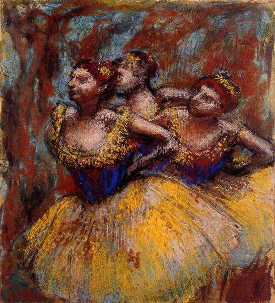Three Dancers: Yellow Skirts, Blue Blouses by Edgar Degas