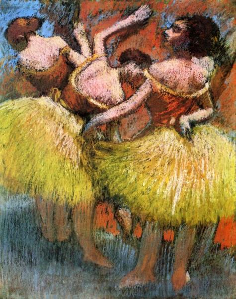Three Dancers, Yellow Skirts, Red Blouses by Edgar Degas