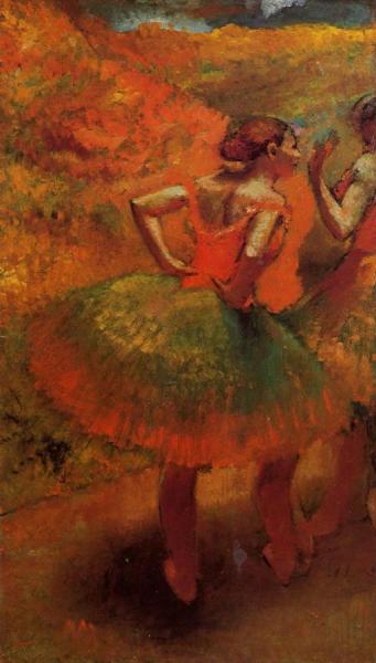 Two Dancers In Green Skirts, Landscape Scenery by Edgar Degas