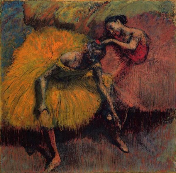 Two Dancers In Yellow And Pink by Edgar Degas
