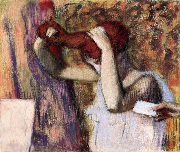 Woman Combing Her Hair, The Letter by Edgar Degas