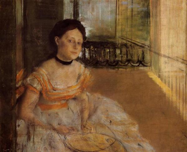 Woman Seated On A Balcony by Edgar Degas