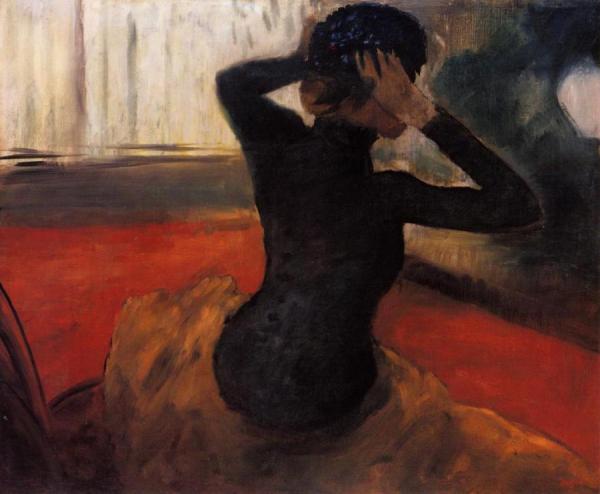 Woman Trying On A Hat by Edgar Degas