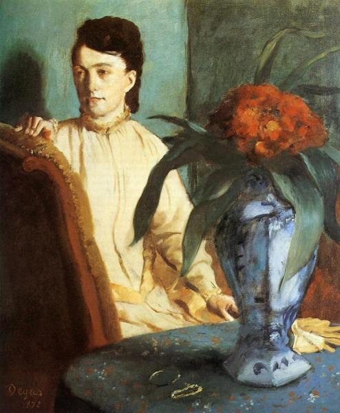 Woman With A Vase Of Flowers by Edgar Degas
