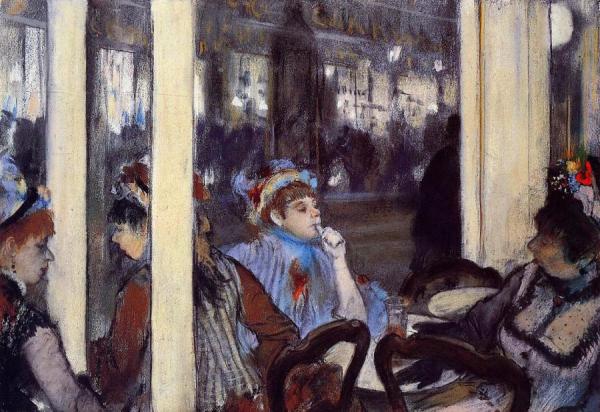 Women On A Cafe Terrace In The Evening by Edgar Degas