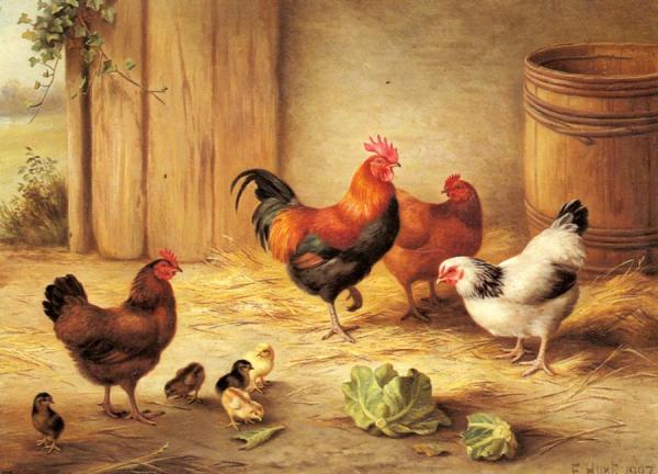 Chickens In A Barnyard by Edgar Hunt