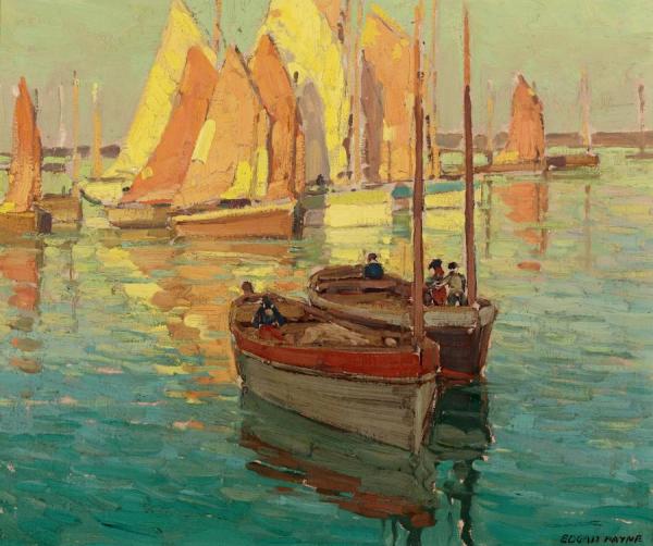 Fishing Boats In A Harbor by Edgar Payne