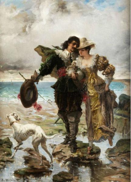 Romantic Scene On The Coast by Edmond-louis Dupain