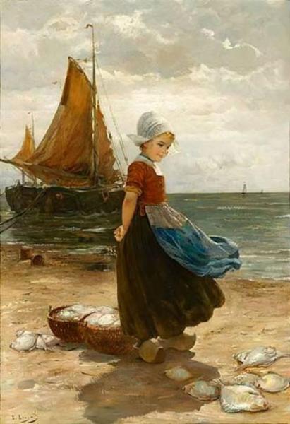 A Volendam Girl On The Beach by Edmond Louyot