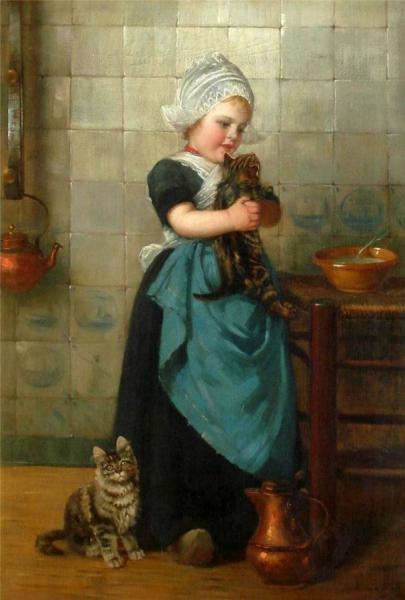 Girl With Kittens by Edmond Louyot