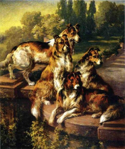 Collie Dogs In Formal Garden by Edmund Henry Osthaus