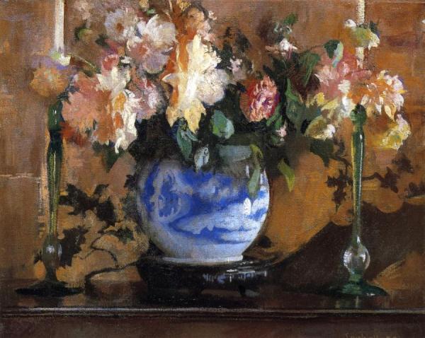 Flowers In A Blue Ginger Jar by Edmund Tarbell