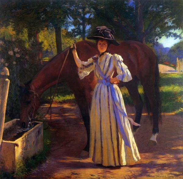 Girl And Horse by Edmund Tarbell Oil Painting Reproductions