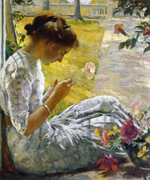 Mercie Cutting Flowers by Edmund Tarbell