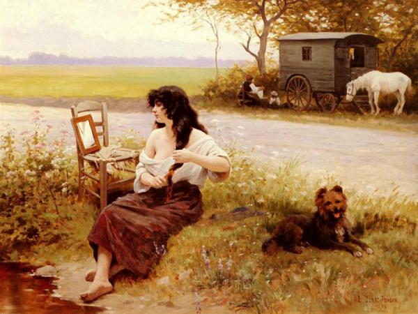 Gypsy At Her Toilette by Edouard Bernard Debat-ponsan