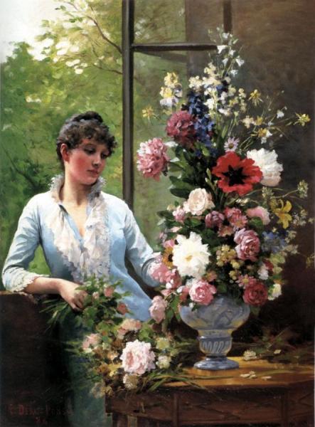 Preparing The Flower Arrangement by Edouard Bernard Debat-ponsan