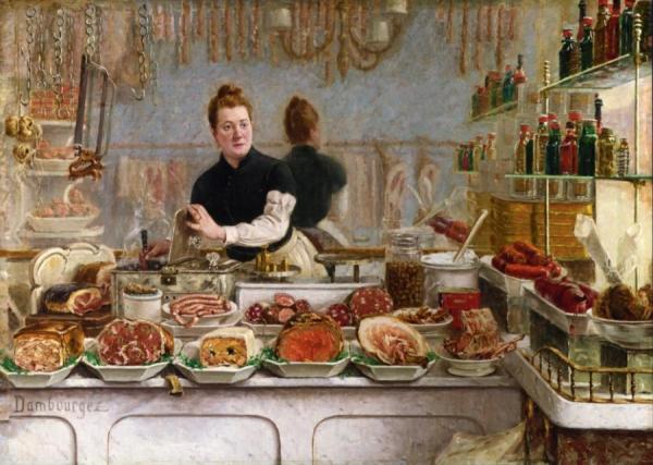 A Pork Butcher's Shop by Edouard-jean Dambourgez Oil Painting Reproductions