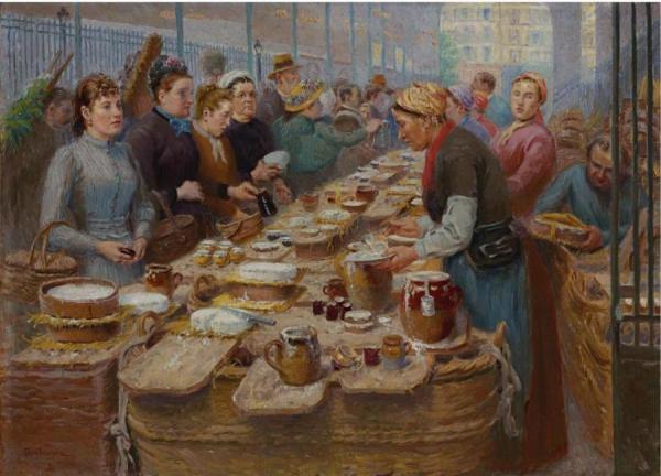 Cream And Cheese Merchants Of Les Halles by Edouard-jean Dambourgez