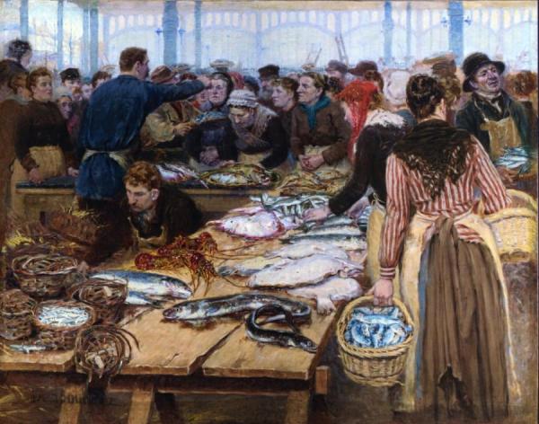Fish Auction At Les Halles by Edouard-jean Dambourgez