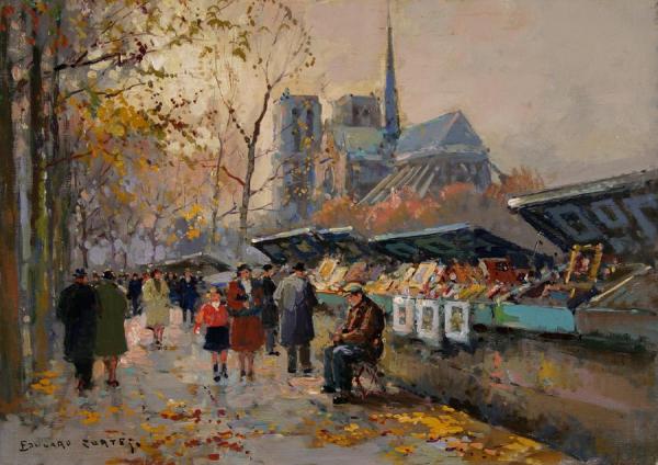 Book Sellers Along The Seine by Edouard Léon Cortes