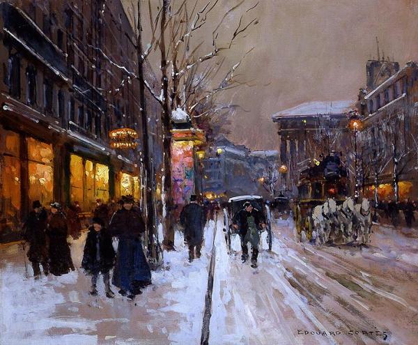 Boulevard De La Madeleine, Winter by Edouard Léon Cortes