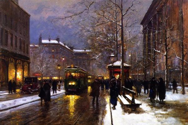 Paris, Boulevard De La Madeleine, Evening Snow by Edouard Léon Cortes