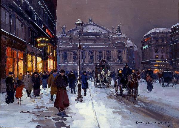 Place De L'opéra In Winter by Edouard Léon Cortes