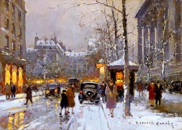 Place De La Madeleine In Winter by Edouard Léon Cortes