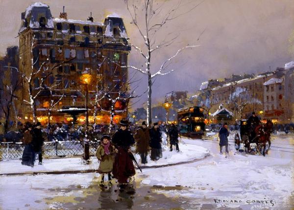 Place Pigalle In Winter by Edouard Léon Cortes